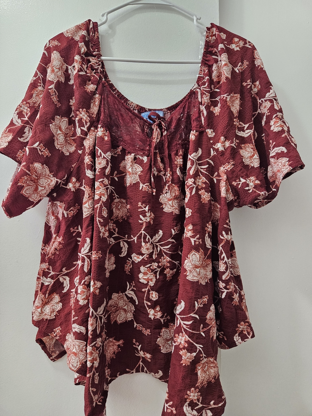 Velvet Burgundy Floral Peasant Top